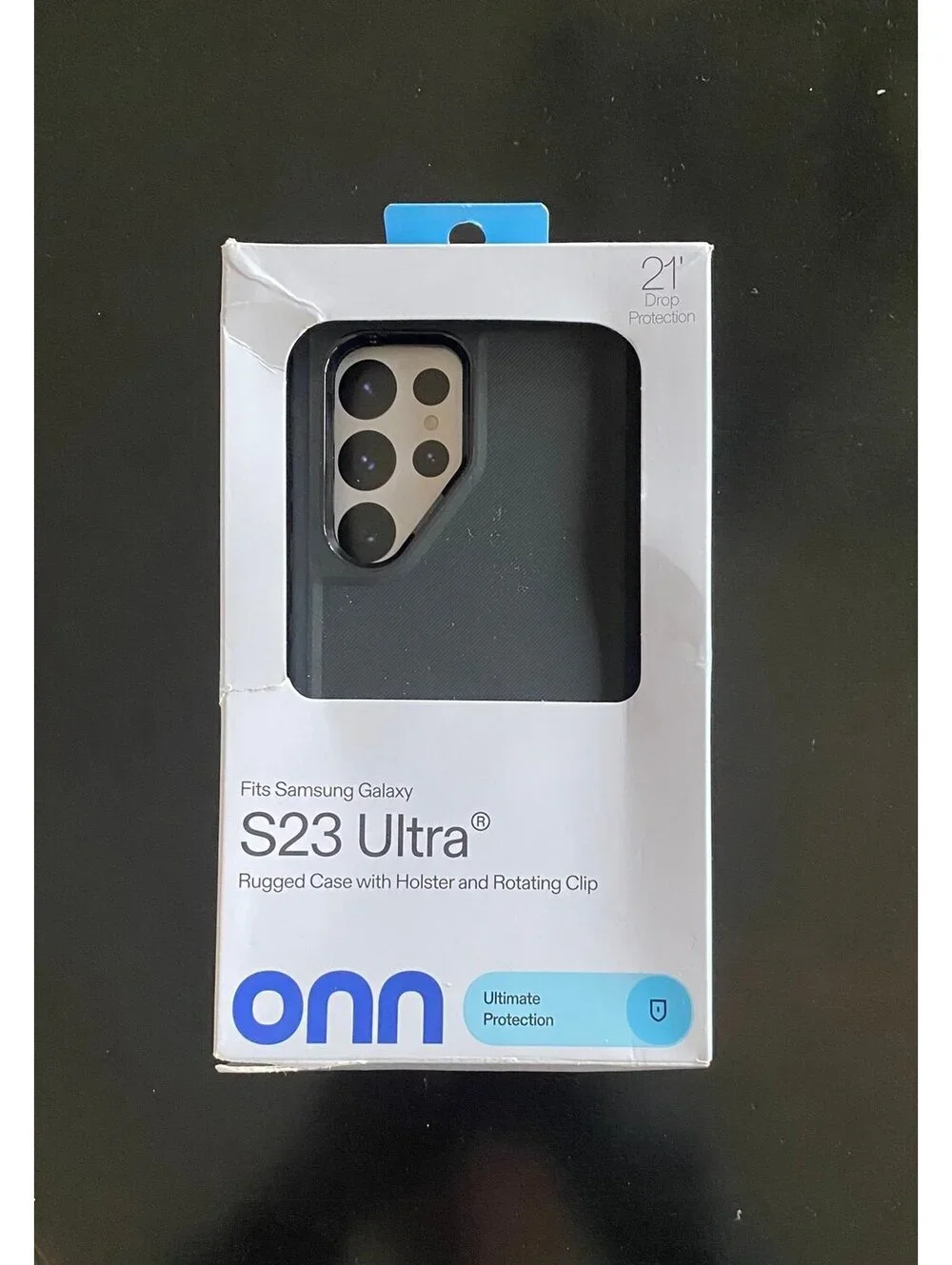 Onn Rugged Case with Holster for Samsung Galaxy S23 Ultra Black